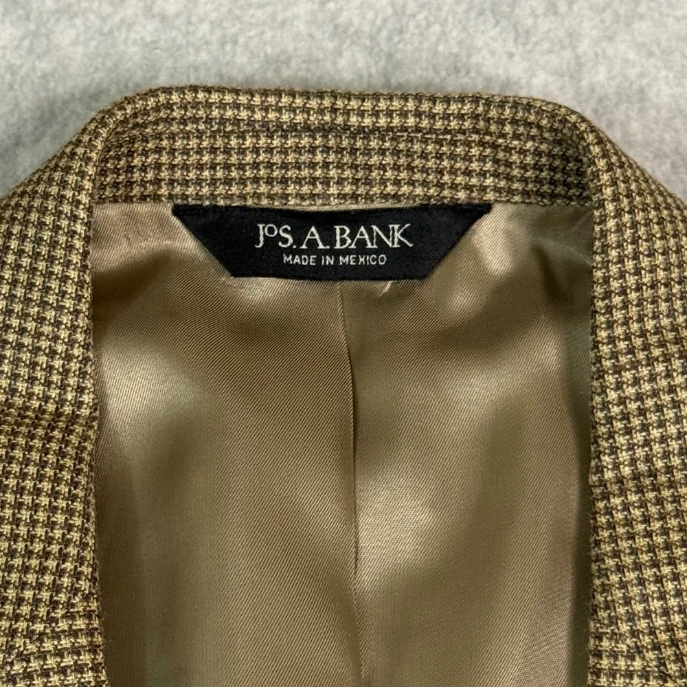 Jos. A. Bank Gordon Mens 46 Long Silk Wool Blend Blazer Brown Houndstooth Jacket